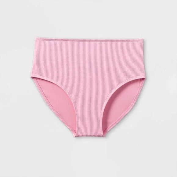 Girls Bandeau Ribbed Top & High Rise Hipster Ribbed Bottom Bikini Swim Set L - Picture 7 of 10